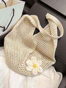 Hollow Out Weave Straw Bag Bohemian Beach Handbag Hollow Tote Bag Large Capacity Shopping Beach Bag Fashion Hollow Out Weave Straw Bag Beach Handbag Bohemian Style Beach Bag Slouchy Style Large Capacity Hollow Tote Bag Vacation