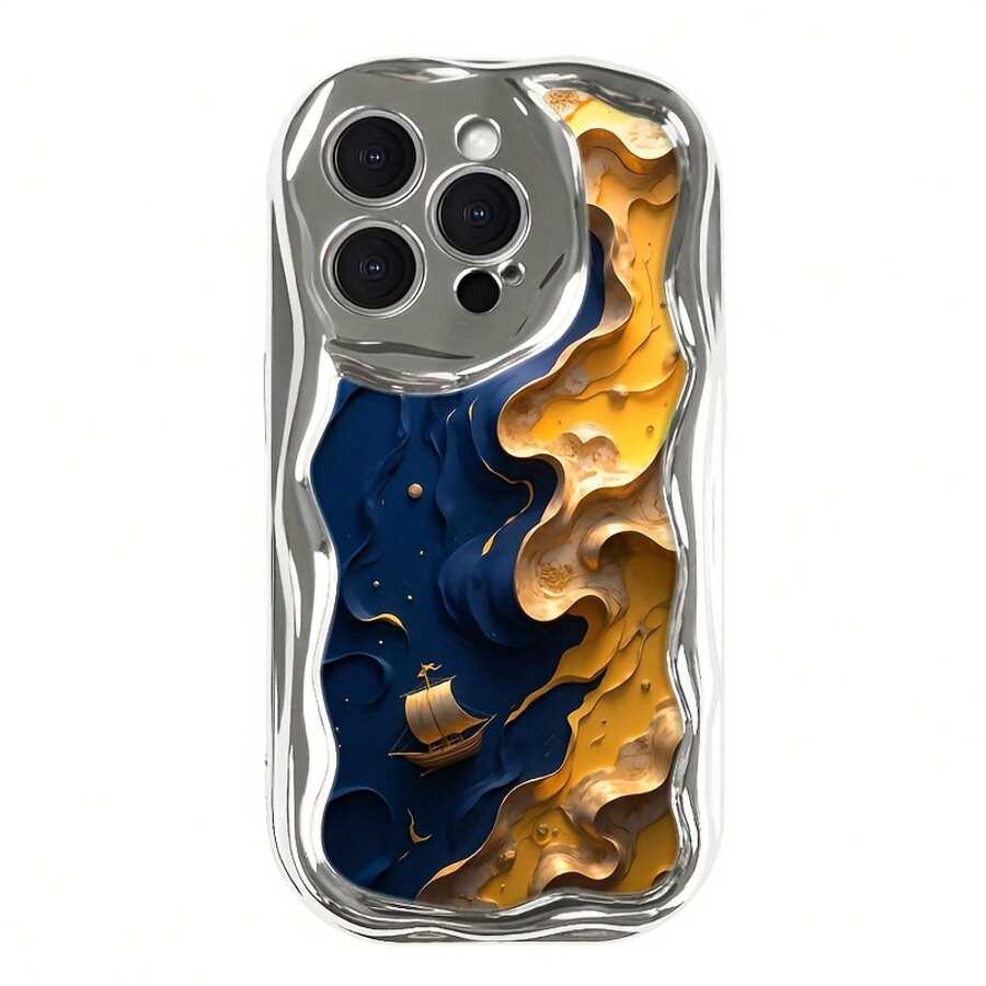 Funda para teléfono (1 unidad) compatible con 16 ProMax/16Plus/16Pro/16, 15/14/13/12/11. Diseño ondulado electrochapado. Lentes de precisión. Resistente a golpes y caídas. Funda protectora integrada de TPU. - Blanco - Ver 1