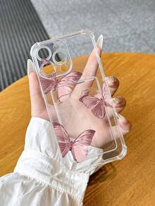 1 pieza Funda de teléfono a prueba de golpes con correa con diseño de mariposa, compatible con Apple 16/16E/15/15Pro/15Promax/14/14Promax/13/11/XR, cubierta protectora suave anti-caída con ranura para tarjeta
