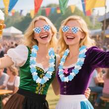 12 Packungen blaue weiße dekorative Oktoberfest Blumenketten, deutsche Bierfest Girlanden, wiederverwendbare falsche Blumenkränze für Themenpartys, Innen- und Außendekoration