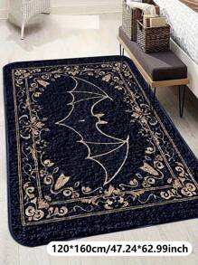 1pc Gothic Bat Pattern Carpet, Modern Faux Wool Rectangle Non-Slip Bath Mat, Machine Washable Easy To Clean Kitchen Mat, Soft Skin-Friendly Small Rug For Halloween Living Room Carpet, Mysterious Symbol Doormat, Decorative Bat Art, Gold Bat Rug Color, Suitable For Living Room, Bedroom, Bathroom, Laundry Room, Toilet, Entrance, Kitchen, Game Room, Hallway, Yard, All Seasons