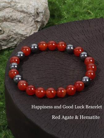 YAUKIA 1 件幸福和好运手链，红玉髓和赤铁矿正能量，活力手链 - 信心、保护、精神珠宝礼物