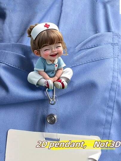 2D Flat Acrylic Nurse Girl ID Card Holder - Retractable Badge Reel, Durable Tag, Suitable For Medical Students And Practicing Nurses - Durable PMMA Material, For Workplace Identification, Medical Tag Clip | Cute Design | Durable Acrylic Material, Nurse Accessories, Back To School, Teacher Gift