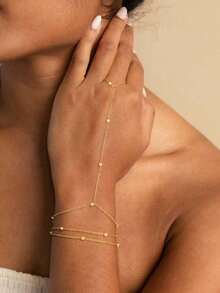 1 件 3 层串珠链指环手链，时尚简约多层堆叠指节链手饰，适合女孩和女士（珠子数量随机） - 金色 - 查看 11