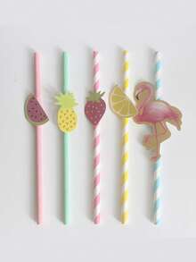 10pcs/Pack Lemon Fruit Printed Disposable Paper Drinking Straws, Cartoon Shape For Summer Party Beverage Decoration - Multicolor - View 2