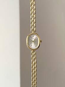 1件装女士金合金手镯腕表，椭圆形表盘，时尚白色指针，休闲优雅罗马数字石英表，适合日常装饰佩戴 - 銀色 - 查看 14