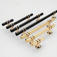 2 tay nắm tủ màu đen và vàng, tay nắm cửa hiện đại, núm tủ đồ nội thất hình chữ T, tay nắm ngăn kéo bằng thép không gỉ, tay nắm tủ, ngăn kéo tủ quần áo - màu đen - Xem 5