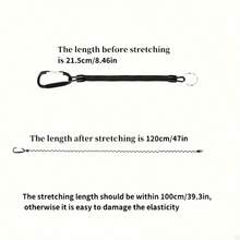 3/6 黑色线圈钥匙扣带伸缩腕带 - 带锁、伸缩绳、多功能防丢腕带、耐用锌合金锁夹，适用于户外徒步和露营装备、露营配件