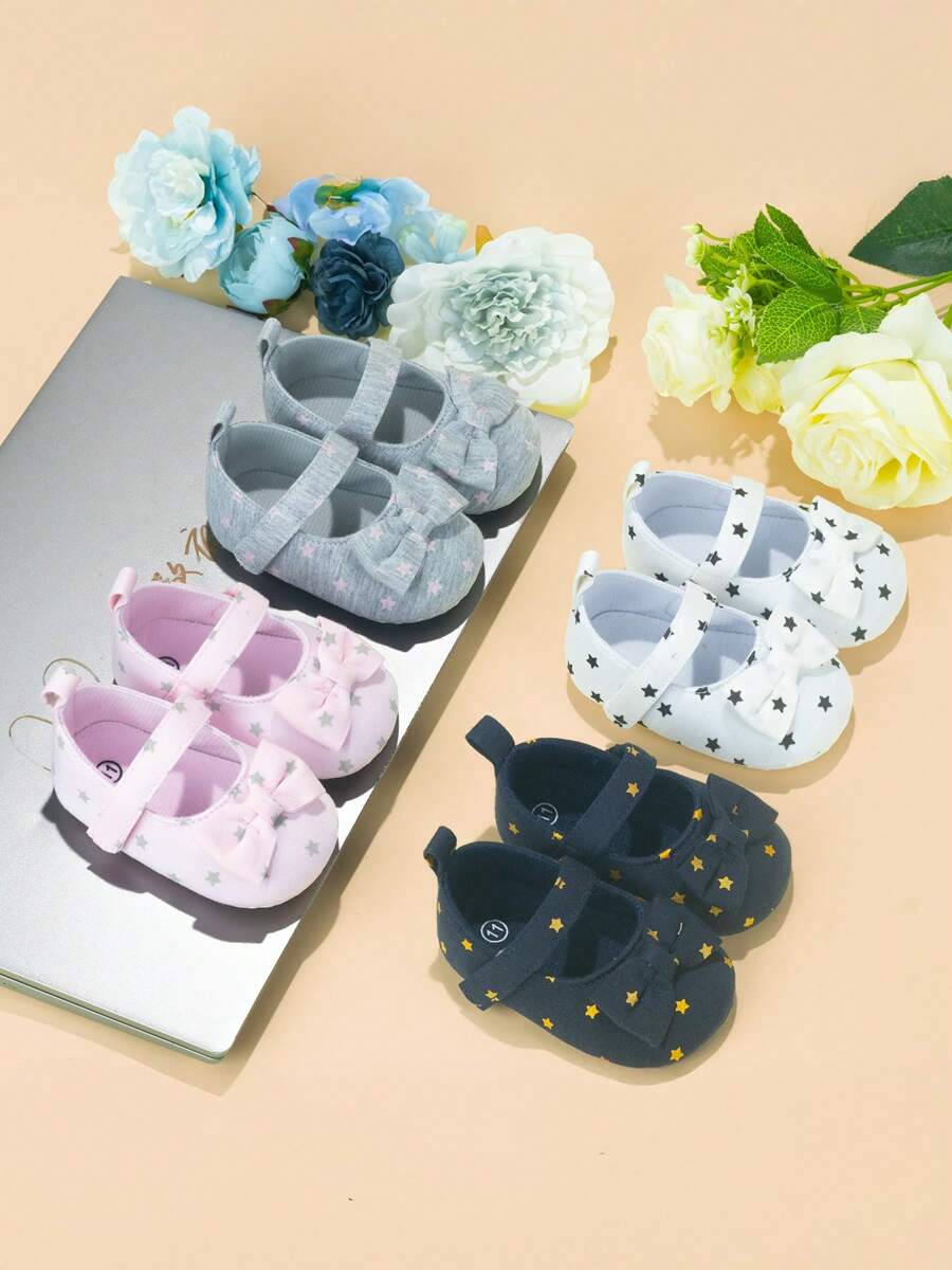 Scarpe da principessa nuove per neonati, primavera/estate, con motivo carino a fiocco e stelle, morbide, antiscivolo, per bambine che imparano a camminare 0-1 anno, con gancio e passante, per uso interno ed esterno, idee regalo per bambini