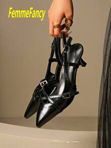 女士优雅尖头细高跟凉鞋，性感派对礼服鞋，适合通勤、夜店、婚礼、户外，皮革扣带，夏季