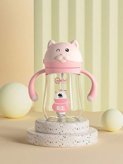 1 pieza Taza infantil con pajita de dibujos animados de 240ml, Taza de entrenamiento para bebés linda, Bebida 360°, Tritan a prueba de fugas y resistente a roturas con asa y escala, Adecuada para uso diario