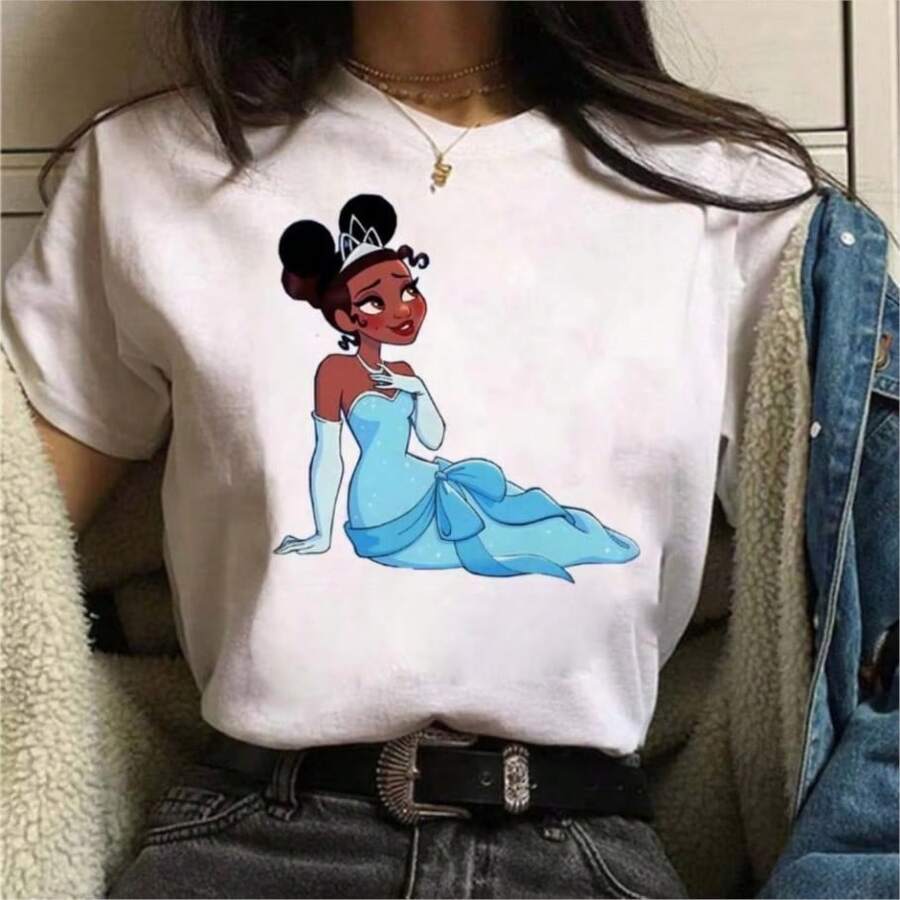 BREATHABLE COOL SUMMER Kawaiis  Disneyss The Little Mermaids  Ariels New Princess Printed T Shirt Women Streetwear Casual O-Neck Funny Female T-Shirt T Shirt - 白色 - 查看 1
