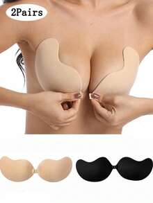 2 双装女士粘性露背硅胶文胸，粘性无肩带隐形聚拢文胸 - 彩色 - 查看 2