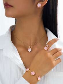 1 pieza Brazalete de trébol con suerte dulce, 1 pieza Anillo, 1 pieza de Aretes, 1 pieza Conjunto de Collar de San Valentín