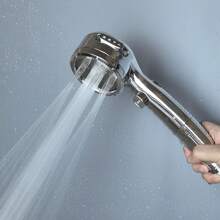 Handheld Shower Head, Adjustable In 4 Modes, With Water Stop Button, ABS Material, Silver