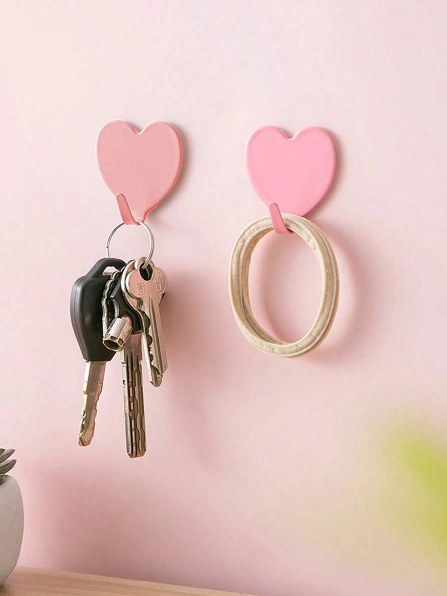 10 Pcs Adhesive Heart Shaped Hooks, Heavy Duty Plastic Waterproof Wall Hooks For Towels Keys Hats, Cute Pink Home Decor For Bathroom Bedroom, Girls Room Organization, Romantic Gift & Decoration - Multicolor - View 1