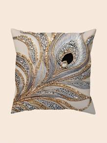 1 Stück eleganter, komfortabler Kissenbezug mit Goldfedern Muster, abstrakter beige & grauer Landhausstil Kissenbezug für Schlafzimmer, Esszimmer, Wohnzimmer, Sofa, Kissenfüllung nicht enthalten, verschiedene Größen