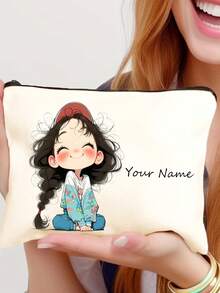 定制化妆包，定制字母姓名Logo收纳袋，可根据您的独特设计定制，轻便拉链化妆包，零钱包，铅笔盒，非常适合购物、约会、度假、旅行、节日、派对或作为情人节礼物送给女朋友，箱包及行李箱，2025万圣节配饰，大容量 - 米色 - 查看 4