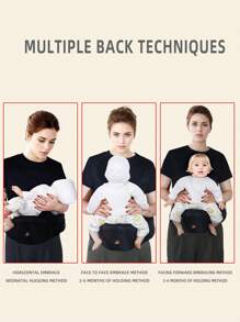 rooya baby 1pc Baby Black Waist Stool Infant Carrier Backpack Lightweight Breathable Sitting Stool Hipseat 2-In-1 Carrying Front Back Wear Baby Carrier For Newborns, Suitable For Outdoor Daily Use