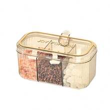 Plastic Seasoning Box With Lid Three-Compartment Design Seasoning Box Kitchen Spice Storage Sank - Light Yellow - View 4