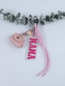 一套可爱迷你配饰套装 - 豹纹耳机收纳袋、心形钥匙扣（粉色和黑色）、亚克力妈妈包挂饰、钥匙链小饰品，送给妈妈、朋友、汽车配件、背包、学校用品、可爱哥特风Y2K圣诞礼物创意、包包配件、带证件夹的挂绳、汽车配件、包包挂饰、汽车、老师、姐妹