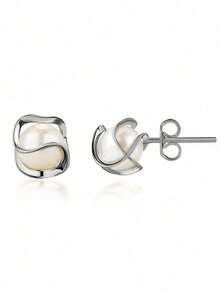 1 Pair Of Faux Pearl Earrings For Women, Suitable For Daily Wear - Silver - View 2