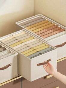 1pc Household Beige Oxford Cloth Collapsible Drawer Type Clothing Storage Box, For Wardrobe, Jeans And Sweater Organization, No Layer Storage Box Clothing Storage Box - 米色 - 查看 3