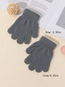 1 Pair Child Unisex Solid Color Warm Fleece Simple Full Finger Gloves, Suitable For Autumn/Winter Outdoor Use - 1Pair - View 25