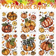 6 Sheets Fall Window Clings, Fall Pumpkin Glass Window Clings, Fall Decorations For Home, Fall Pumpkin Leaves Window Stickers Decor For Autumn Home Decor, Thanksgiving Fall Window Clings. - Multicolor - View 5