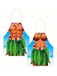 2 pezzi Grembiule hawaiano unisex per barbecue, in materiale tessile di poliestere, accessori per travestimenti e feste di coppia, accessori per barbecue e cucina, grembiule da cucina divertente per uso domestico, regali per le vacanze di Ognissanti