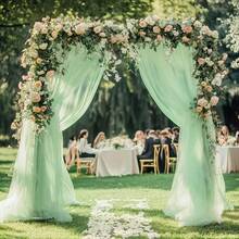 1 块婚礼窗帘布，1 块 28 英寸 x 19 英寸浅绿色婚礼拱门窗帘雪纺背景窗帘婚礼拱门窗帘布婚宴天花板装饰