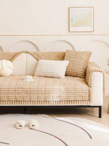 1 Pc Corduroy Plush Chair Cushion Seat Pad, Wooden Style, One-Piece Sofa Cushion, Anti-Skid, Pet Friendly