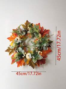 1pc Pumpkin Wreath With Artificial Maple Leaves - Red Orange Green Gray Fall Harvest Door Decorations - No Electricity Required, Easily Hang On Front Door, Mantel, Table Centerpiece - Halloween, Thanksgiving, Christmas Home Decor - Durable Plastic/Leaf Material - Fall Home Decorations - Multicolor - View 11
