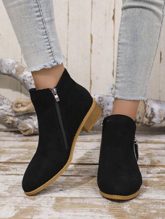 Fashionable Women's Short Boots, Side Zipper Boots, Versatile For Autumn/Winter