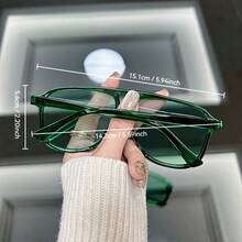 1 Pair Of Retro Large Frame Fashion Glasses |   Retro Fashion Style Minimalist Casual Oval Glasses,  Protection, Plastic Frame - 綠色 - 查看 5
