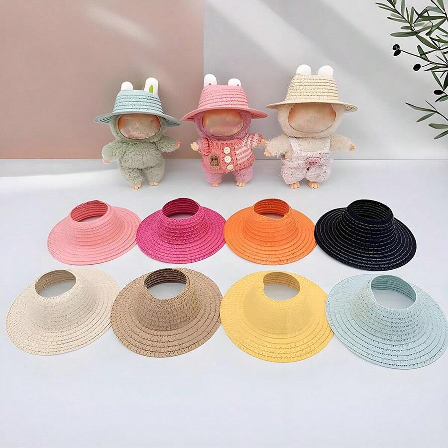 Sombrero de paja de 10-17 cm para muñeca, sombrero tejido con orejas, accesorio de decoración para muñecas, adecuado para ropa de muñeca, estilo campestre, adecuado para el Día de San Valentín, Navidad, Pascua, cumpleaños (muñeca no incluida)