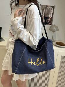 2025夏季大容量女士托特包，时尚手提包单肩包，通勤包，大学生包 - 藍色 - 查看 3