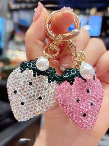 1 Pc Bling Rhinestone Strawberry Keychain Accessories, Cherry Handbags Purse Keychain Decoration Pendant Charm Car Accessories Cute Goth Y2k