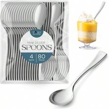 Posh Setting  Plastic Mini Gold Spoons, Gold Mini Spoons, Gold Plastic Mini Dessert Spoons, Disposable Tiny Gold Spoons, 4 Inch Mini Spoons For Appetizers, Taster Spoons, I Cream Spoons(80 Pack) - Mini Silver Spoons - 80 Ct - 查看 1