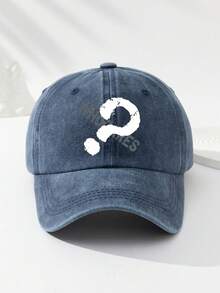 1 件男女通用户外休闲可调节尺寸问号字母标语柔软透气复古水洗棒球帽，适合日常使用