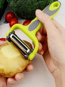 1件可旋转不锈钢刀片蔬菜削皮器，厨房不锈钢去皮削皮器，旋转多功能三面瓜刨，土豆削皮器，苹果削皮器，胡萝卜削皮器，黄瓜切片器，三合一多功能削皮削皮器，蔬菜水果瓜刨，不锈钢削皮器去皮水果刀多功能土豆甘蔗刮刀刨削皮器