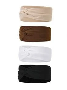 4件套时尚百搭豹纹扭结发带发饰时尚头巾，适合上学、大学秋季配饰，女士发带秋冬度假装扮优雅围巾女士头巾柔软头巾