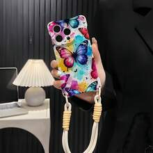 Funda para teléfono (1 unidad): Funda para móvil 16 Plus con cordón. Compatible con 13 Pro Max, 13 Pro y 14 Pro. Funda de silicona suave para el 14 Pro, con cobertura total de la lente, cuatro esquinas, anticaídas y diseño de malla. Funda protectora bonita para el 15 Pro. - Blanco - Ver 1