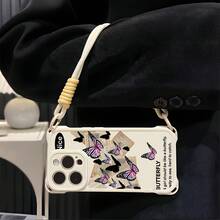 Funda para teléfono móvil 1PC 14promax con cordón, compatible con 13PRO, 16, 15, 14, 13 y 12 Pro. Funda protectora de silicona suave con cobertura total de lentes, esquinas reforzadas y diseño de malla anticaídas. - Blanco - Ver 6