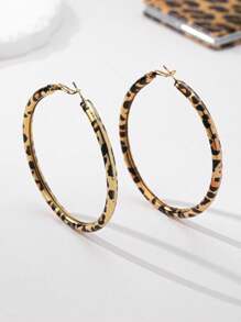 1 paire Nouvelles boucles d'oreilles créoles surdimensionnées avec imprimé géométrique léopard, boucles d'oreilles vintage haut de gamme