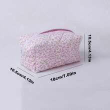 1pc Ditsy Floral Quilted Cosmetic Bag, Large Capacity Toiletry Organizer Pencil,Holiday Beach, Bathroom, Bedroom, Large Capacity - 彩色 - 查看 2