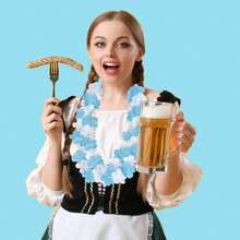 12 Packungen blaue weiße dekorative Oktoberfest Blumenketten, deutsche Bierfest Girlanden, wiederverwendbare falsche Blumenkränze für Themenpartys, Innen- und Außendekoration