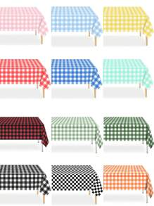 1pc, Disposable Plastic Tablecloth, Waterproof Black/ Red/ Pink/ Blue Checkered Tablecloth For Outdoor Picnics, Kitchens And Holiday Parties Disposable Plastic Cover Picnic Or Holiday Party Home Decor Red Black And White Squares Checkerboard Plaid Table Cloth, Thanksgiving Waterproof And Oil-Proof Table Cover, For Picnic Or Holiday Party, Home Decor