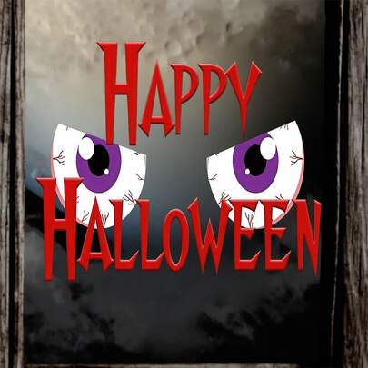 1 件恐怖眼睛“万圣节快乐”窗贴，可移除节日家居装饰贴纸，适用于卧室、浴室、客厅玻璃窗