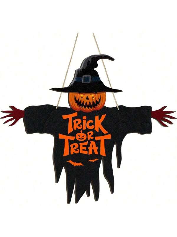 Halloween Trick Or Treat Sign For Front Door Decor, Spooky Pumpkin Wood Hanging Sign Halloween Indoor Outdoor Yard Wall Decorations For Halloween Party Supplies Home Decor Halloween Decor Fall Decor Room Decor